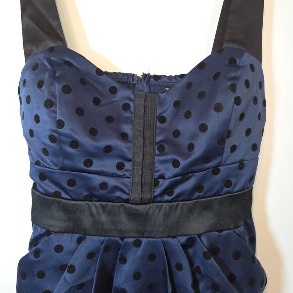Y2K City Triangles Polka Dot Mini Dress Size M Black Navy Velvet Coquette - Picture 3 of 10